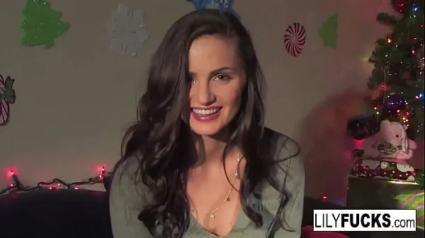 HD Lily tells us her horny Christmas wishes before satisfying herself in both holes top Clips